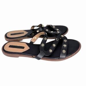 Kensie Womens Black Studded Leather Flat Sandals Sz 7.5 Grunge Resort Cruise